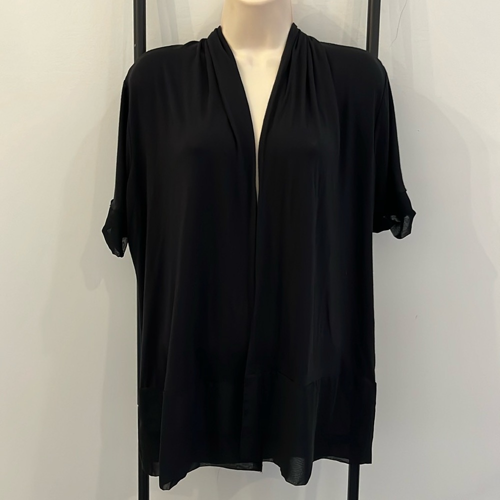 Elie Tahari Black Lace Jaylah Blouse Cardigan Open Front Short Sleeve Women New